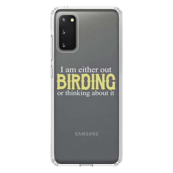 DistinctInk Clear Shockproof Hybrid Case for Galaxy S20 / S20 5G (6.2" Screen) - TPU Bumper Acrylic Back Tempered Glass Screen Protector - I'm Out Birding or Thinking About It
