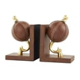 thumbnail image 6 of DecMode 6" Handmade Stitched Globe Brown Leather Bookends with Brown Wood Base (Set of 2), 6 of 11