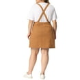 thumbnail image 3 of MODA NOVA Juniors Plus Size Button Zip A-Line Corduroy Mini Suspender Skirt Brown 1X, 3 of 6