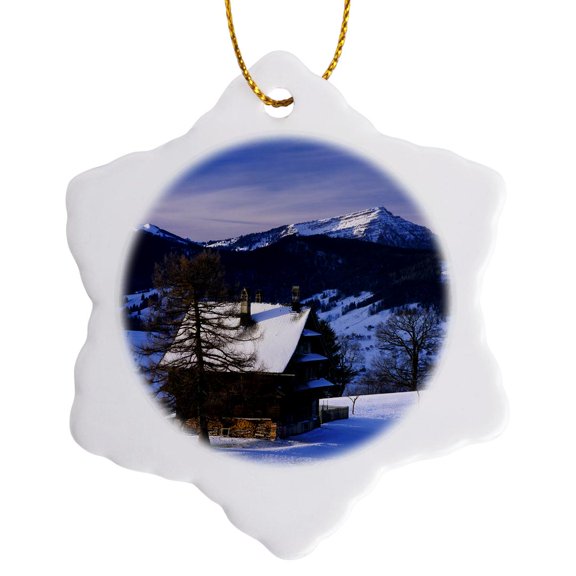 3drose, Farm House, Mt Rigi and Pilatus, Zug, Switzerland - Eu29 Rnu0038 - Rolf Nussbaumer, 3 inch Snowflake Porcelain Ornament