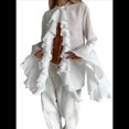 thumbnail image 1 of Blusas Casuales para Mujer, con Mangas Acampanadas, Cuello Alto y Volantes, Camisa de Verano A para Vacaciones. XXL, 1 of 10