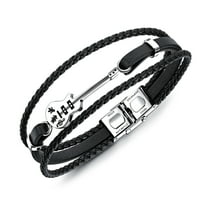 NICKSUN Stainless Steel Genuine Leather Guitar Bracelet Handmade Braided Multi-Layer Wristband Musical Bracelet For Men, Music Enthusiast Gift