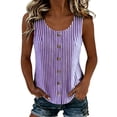 thumbnail image 6 of Spring Summer Shirts for Women Vertical Striped Button Front Tank Tops Scoop Neck Linen Blend Top Breathable Office Casual Summer Blouse Purple L, 6 of 7