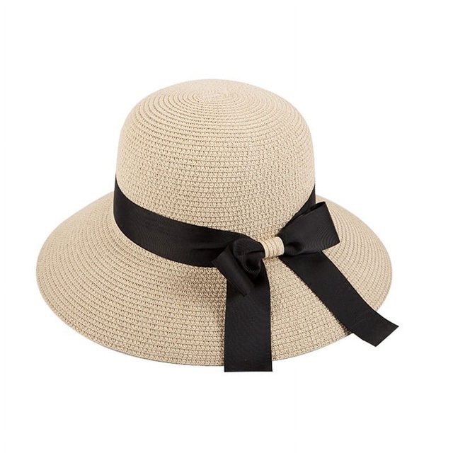 Sombrero de paja de playa para mujer UV UPF50 Sombrero plegable de viaje con ala UV de verano con cordón Ormromra
