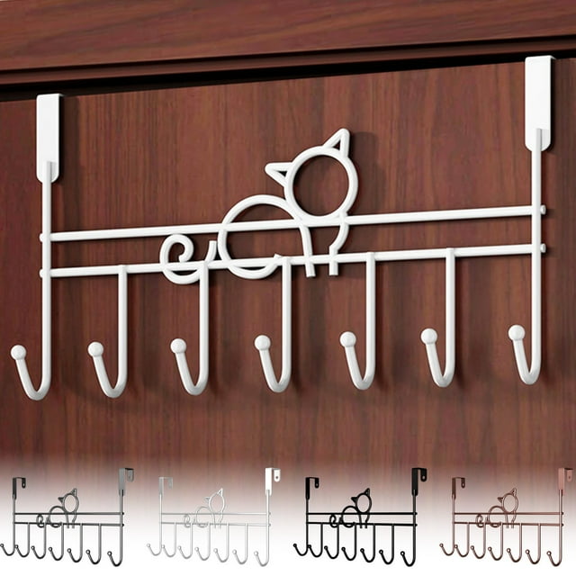 Perchero para Colgar Sobre La Puerta con Ganchos En Forma de Gato | Organizador de Ropa Sin Taladros | Oro Rosa, Blanco, Negro y Gris | 41 X 22 X 5 Cm | 1 Unidad
