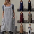 thumbnail image 5 of Delantal de lino y algodón con espalda cruzada, color azul, talla L, para mujer, con bolsillos, para hornear y cocinar, 5 of 5