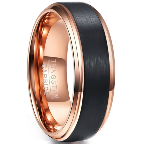 8mm Black Rose Gold Tungsten Carbide Wedding Band Ring for Men Brushed Finish Size 5-15