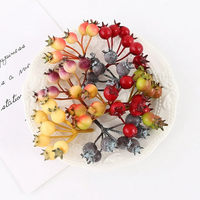 10Pcs/Set Fake Berries Bundle Full of Vitality Exquisite Workmanship Widely Applied Artificial Cherry Stamen Berries Bundle Decor for Christmas Red One Size