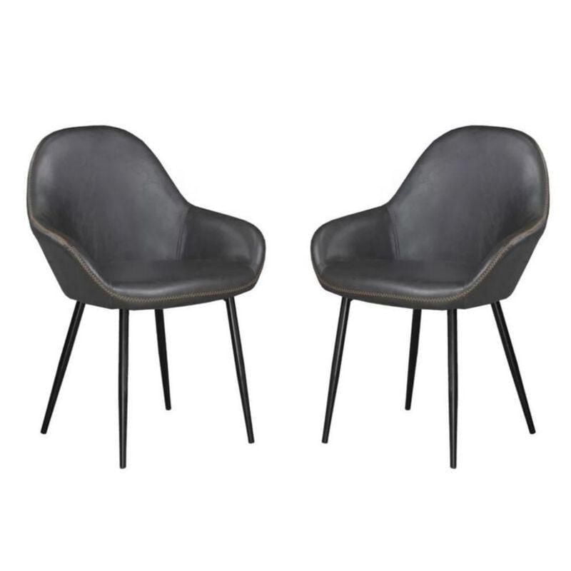 Ani Mid-Century Arm Dining Chair in Black – Durable Upholstered PU with Black Matte Legs, Set of 2, Perfect for Restaurants