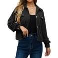 thumbnail image 3 of HUBERY Women Corduroy Lapel Collar Long Sleeve Button Pocket Solid Color Jacket, 3 of 7