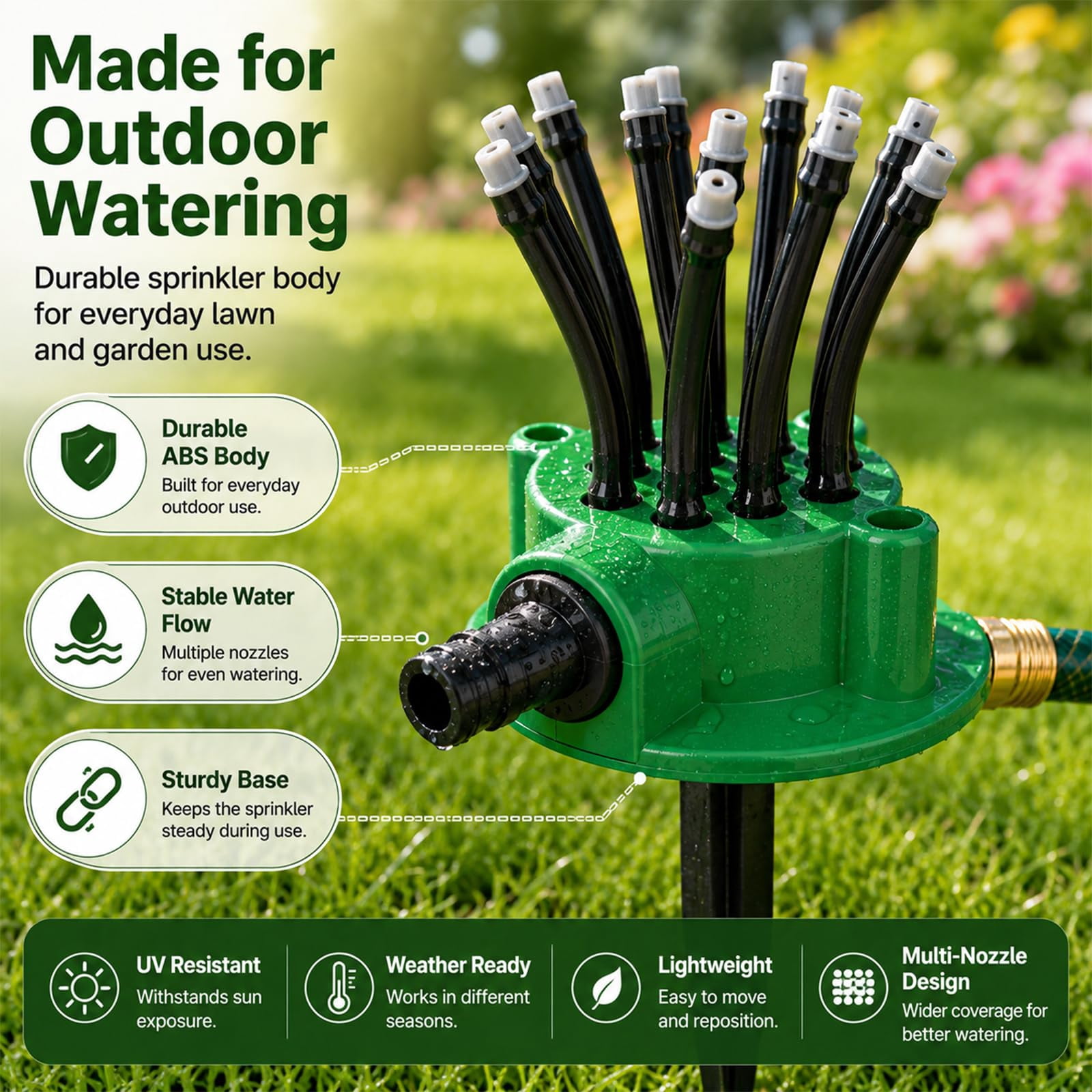 360° Coverage Precision Garden Irrigation Sprinkler - Adjustable Rotating Lawn Sprinkler with 12 Outlets for Yard, Garden, Patio Watering