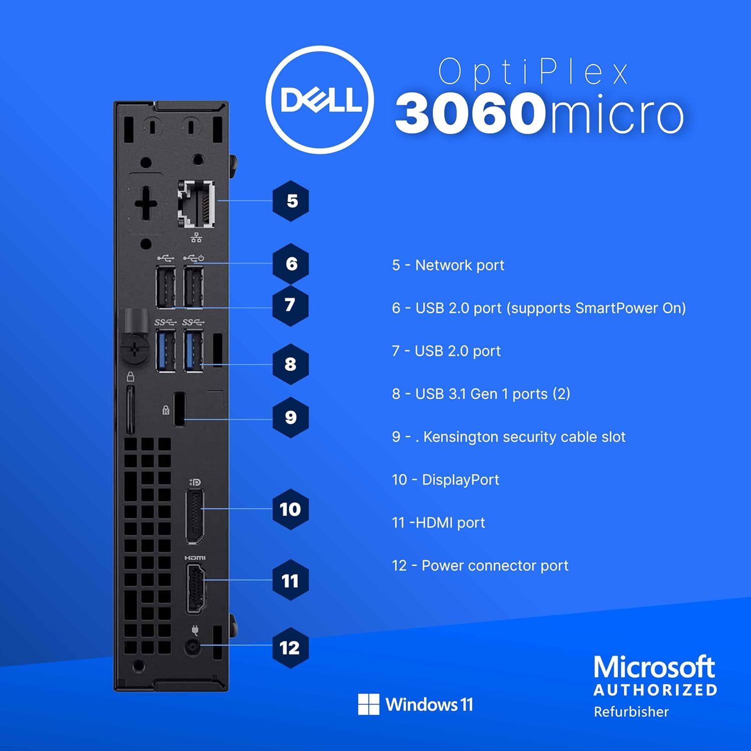 Restored Dell Optiplex 3060 Micro PC | Windows 11 Pro | Intel i5-8500 | 16GB RAM + 500GB SSD | 5G WiFi + BT | Mini Desktop Computer (Refurbished)