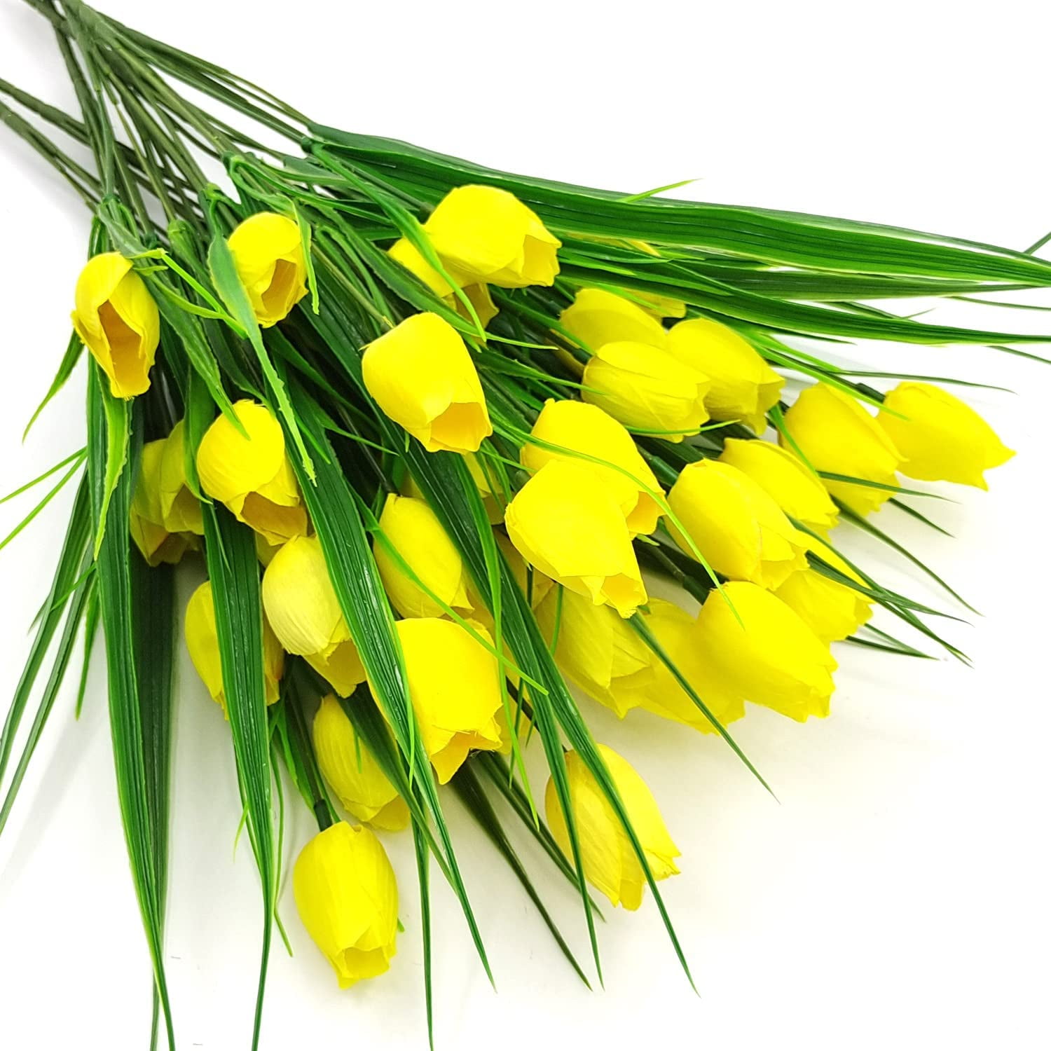 Outdoor Artificial Tulips Fake Flowers UV Resistant Faux Plastic Greenery Shrubs Plants for Home Outside Garden Porch Window Farmhouse Decor (Yellow)