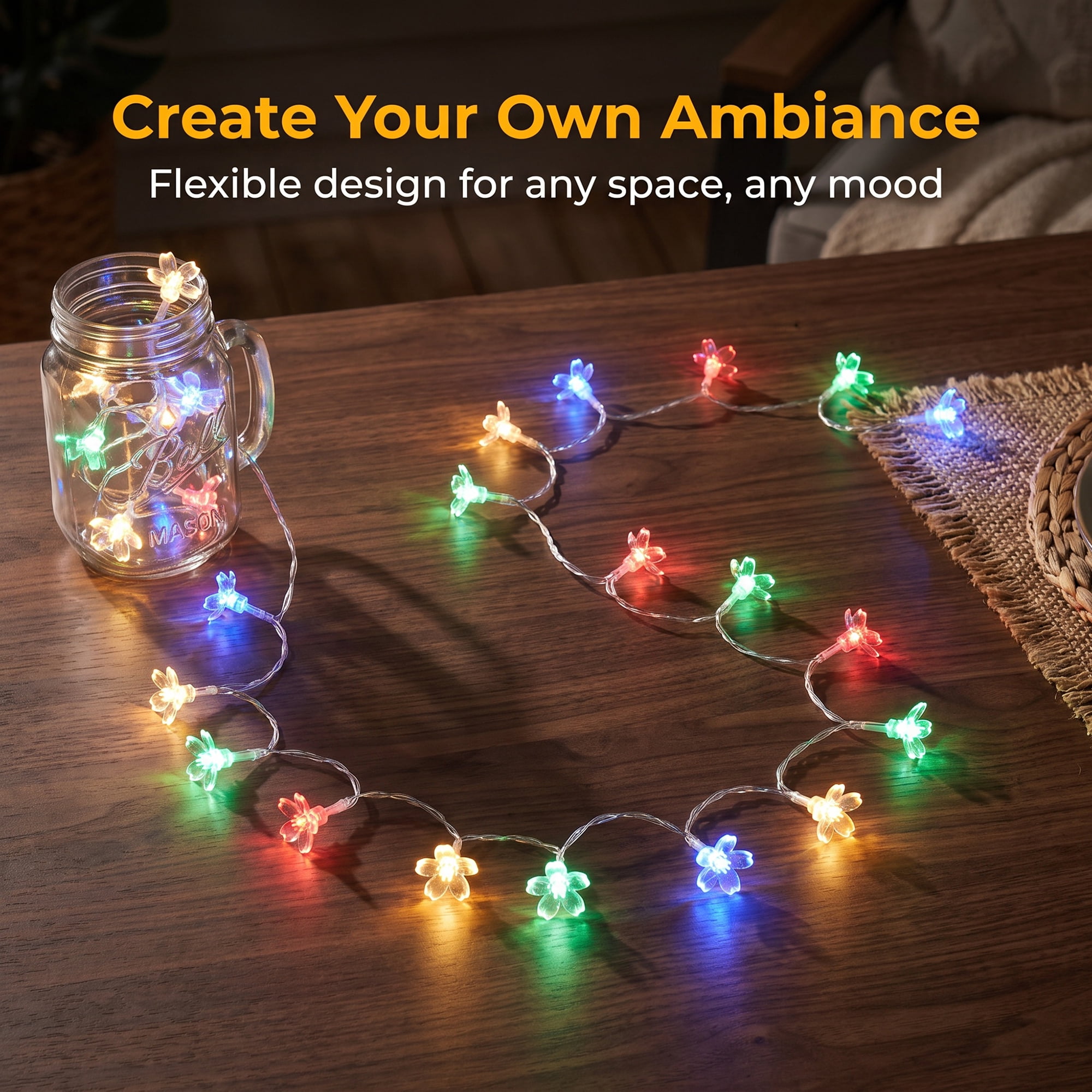 Unique Bargains Indoor Aesthetic Botanical Fairy Lamps 9.8 ft Colorful Battery Operated