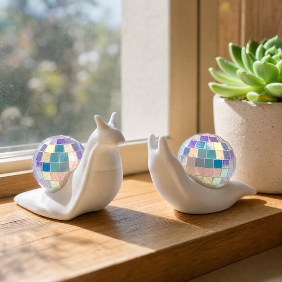 Snail Disco Ball Suncatcher Decor 3D Printed Window Light Reflector Tabletop Ornament Mirror Ball Statue Colorful Sunlight Projection Home Desk Shelf Decoration Accent Decor