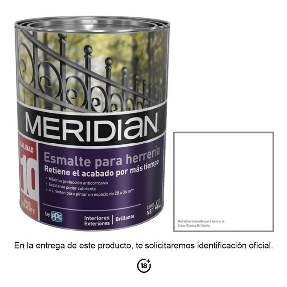 Esmalte Meridian Anticorrosivo Blanco Brillante 4 Litros