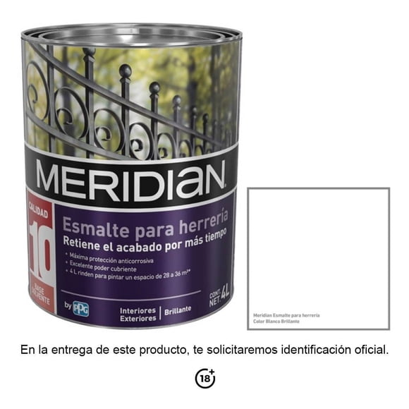 Esmalte Meridian Anticorrosivo Blanco Brillante 4 Litros