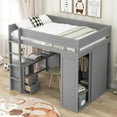 thumbnail image 3 of MODERNLUXE Wood Full Size Loft Bed with Wardrobe and Desk, Cabinet and Drawers, Gray, 3 of 17