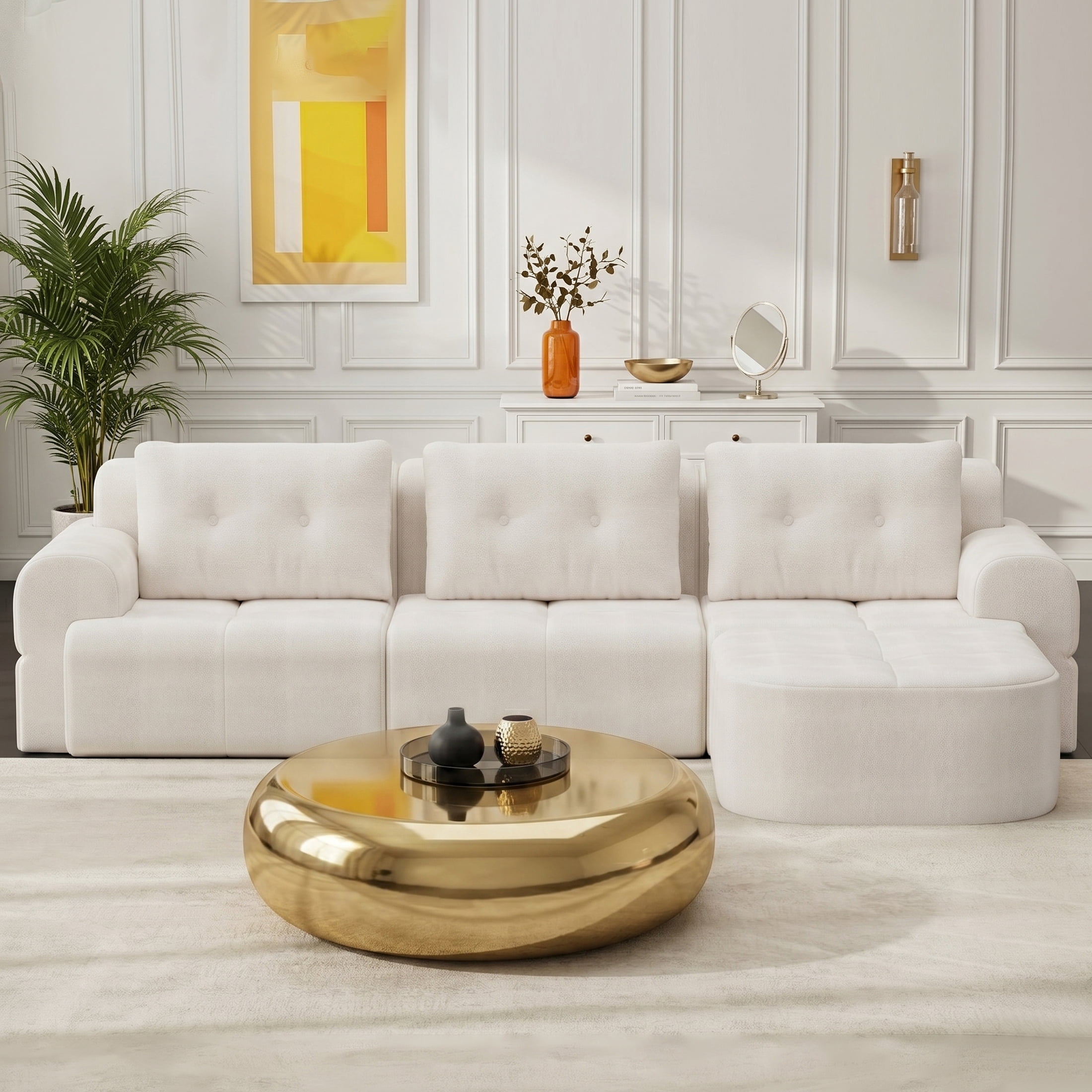 AISWORD 112" Modern L Shaped Modular Sectional Sofa, Cloud Sectional Deep Seat Couch, 4 Seater High-Density Memory Foam Couch Chenille Sofa, Boneless Couches for Living Room, No Assembly, White