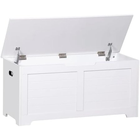 ZENY Storage Chest, Lift Top Storage Trunk, Entryway Shoe Bench, Wooden Storage Bench Room Organizer Bin with 2 Safety Hinges for Entryway, Bedroom, Living Room (15.7" D x 39.4" W x 18.2" H, White)