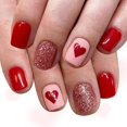 thumbnail image 4 of Valentine's Fake Nail for Women Girls,Red Heart Glitter Press on Nails,Reusable Winter Xmas Daily Wear False Nails,French Short Square Glossy Acrylic Glue on Nails for Holiday Engagement 24pcs, 4 of 6