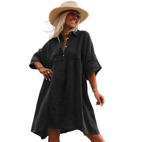 AJZIOJIRO Women Summer Casual Dress Solid Color Sundress Swing Dresses for Women S-XL