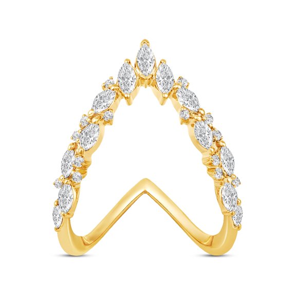 Araiya Fine Jewelry 10K Yellow Gold Round-shape Lab Grown Diamond V Shaped Wedding Band Ring ( 1 cttw, D-F Color, VS Clarity) Size 10