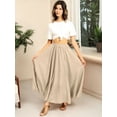 thumbnail image 3 of Xuanfei Women Bohemian Elastic Waistband Pocket Solid Color Pleated Maxi Skirt, 3 of 8