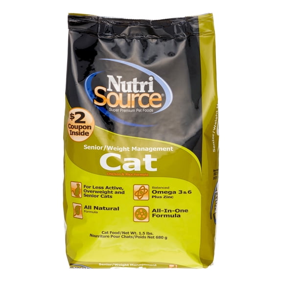 NutriSource Weight Management Chicken & Rice Senior Dry Cat Food, 1.5 Lb