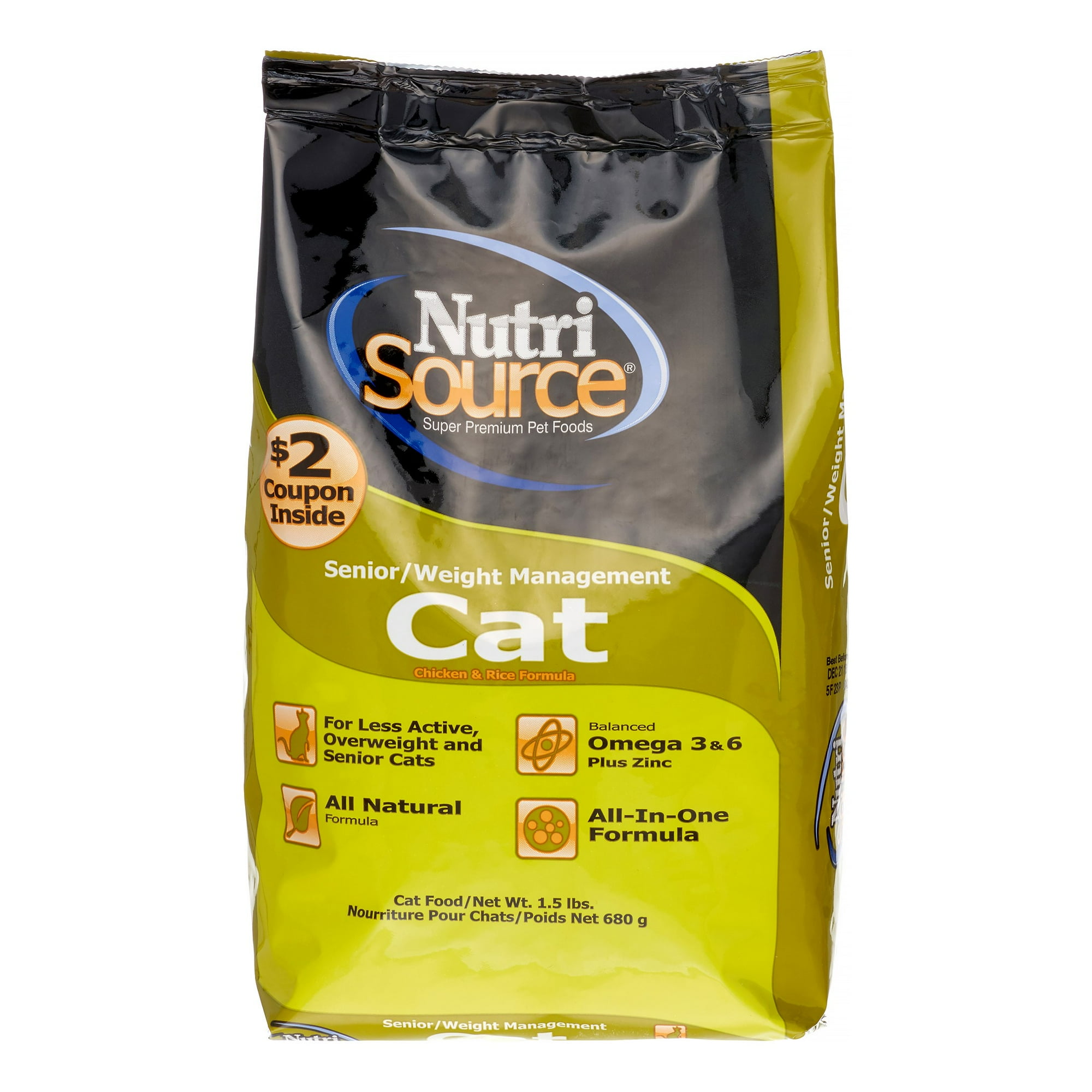 NutriSource Weight Management Chicken & Rice Senior Dry Cat Food, 1.5 Lb