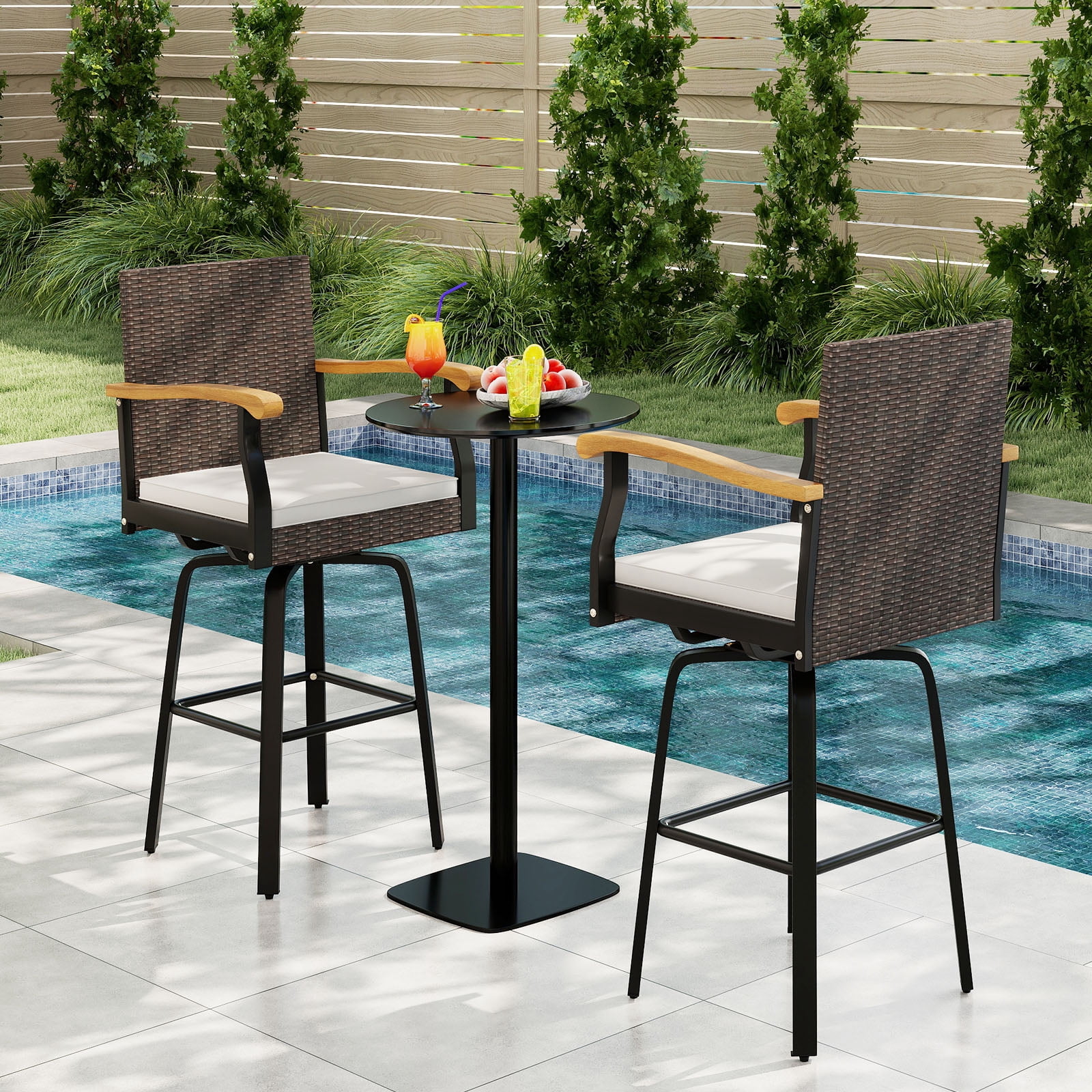 Gymax Outdoor Rattan 360 degree Swivel Bar Stool w/ Removable Cushion Footrests