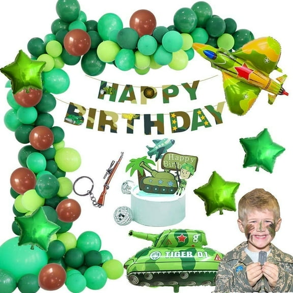 Camouflage Birthday Party Decorations, Military Balloons Garland Arch Kit, Fighter Tank Foil Balloon, Happy Birthday Banner for Boys Girls Army Theme Party Supplies