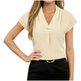 thumbnail image 4 of PNTUTB Summer Women's Fashion Solid Color V Neck Button Up Pullover Casual Comfortable Short Sleeve T Shirts, 4 of 6