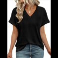 thumbnail image 4 of Camisetas Básicas de Verano de Corta con Cuello en V para Mujer, Elegantes, Informales, Holgadas, con Ojales, Conjuntos Bonitos y Fluidos Negro L, 4 of 6