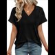 thumbnail image 4 of Camisetas Básicas de Verano de Corta con Cuello en V para Mujer, Elegantes, Informales, Holgadas, con Ojales, Conjuntos Bonitos y Fluidos Negro L, 4 of 6