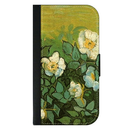 Artist Vincent Van Gogh's Wild Roses - Wallet Style Cell Phone Case with 2 Card Slots and a Flip Cover Compatible with the Apple iPhone 6 Plus and 6s Plus
