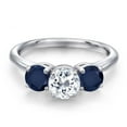 thumbnail image 3 of Gem Stone King 925 Sterling Silver White Topaz and Blue Sapphire Engagement Ring for Women | 2.10 Cttw | Round 6MM | Gemstone November Birthstone | Size 8, 3 of 6