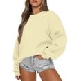 thumbnail image 5 of Women's Crewneck Sweatshirt with Drop Shoulders and Ribbed Cuffs Solid Color Relaxed Fit Top, S-2XL, 5 of 5