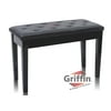 Premium Antique Black Piano Bench By Griffin ? Solid Wood Frame & Luxurious, Comfortable Leather Padded Duet Double Seat, Ergonomic Keyboard Stool With Storage Space, Durable & Sturdy, Vintage Design