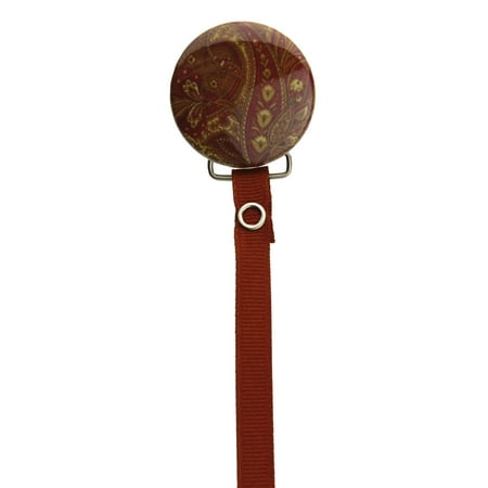 Cognac Paisley Pacifier Clip with Matching Ribbon