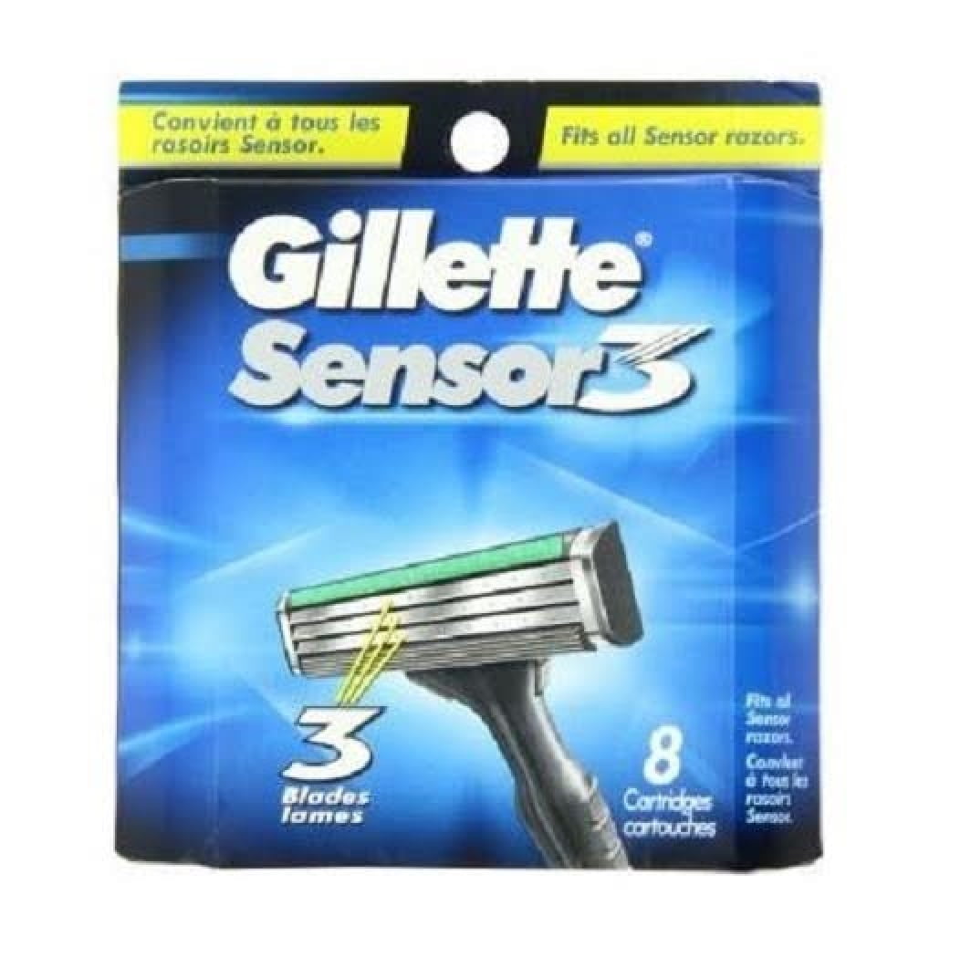 Gillette Sensor 3 Refill Blade Cartridges, 8 Count + Eyebrow Ruler