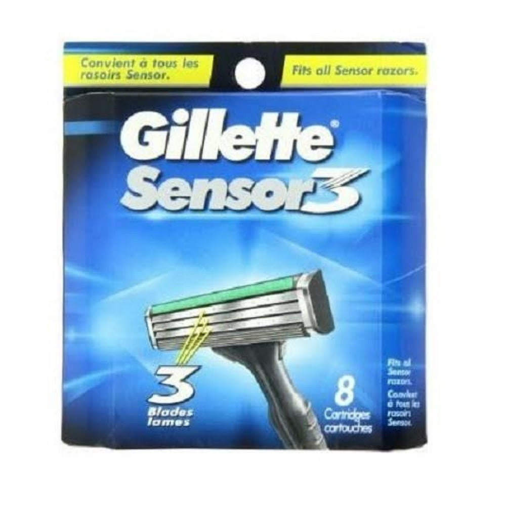Gillette Sensor 3 Refill Blade Cartridges, 8 Count + Eyebrow Ruler