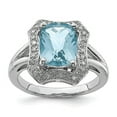 thumbnail image 6 of 925 Sterling Silver Rhodium Checker-Cut Light Swiss Blue Topaz and Diamond Ring Size 7, 6 of 6