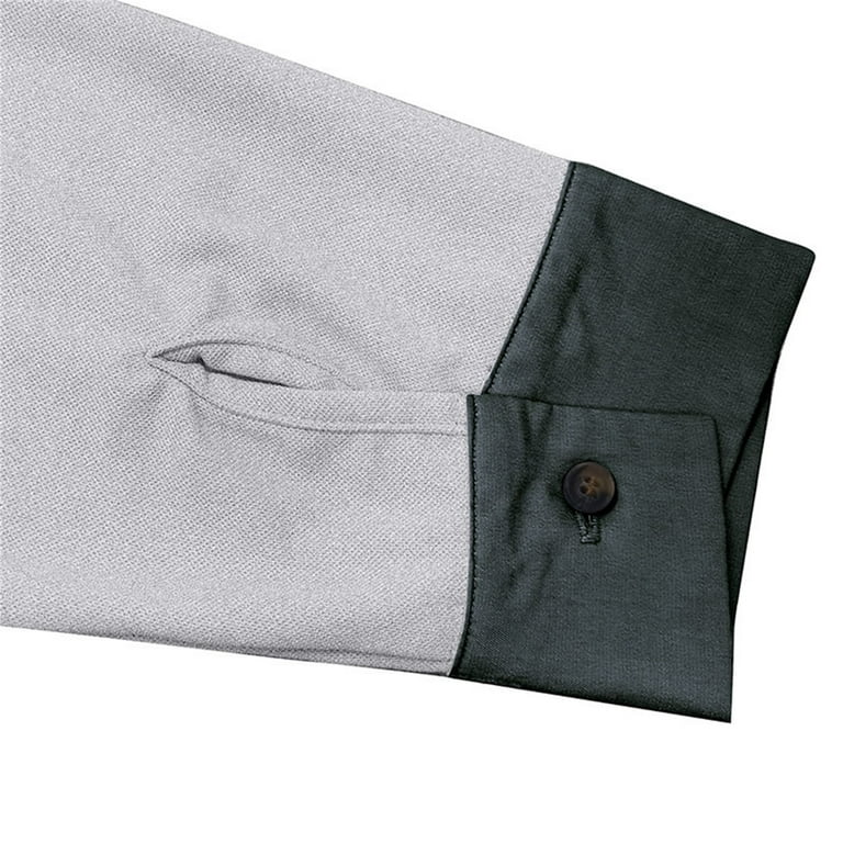 JGGSPWM Men's Button Up Dress Shirt Henley Shirt Casual Shirts Classic Fit  Formal Shirts Lapel Collar Color Block Long Sleeve Shirts Gray L