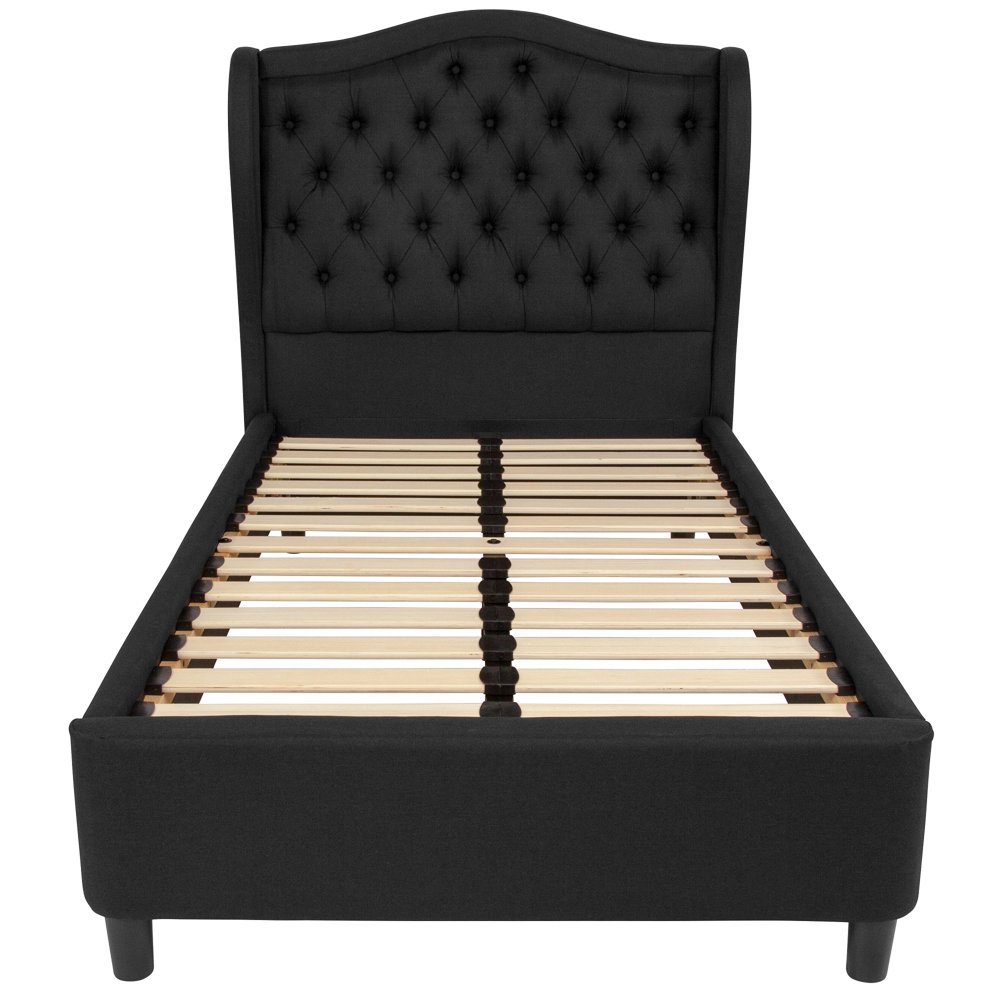 83.75” Black Upholstered Platform Bed with Arched Top Wingback Headboard Twin Size Walmart