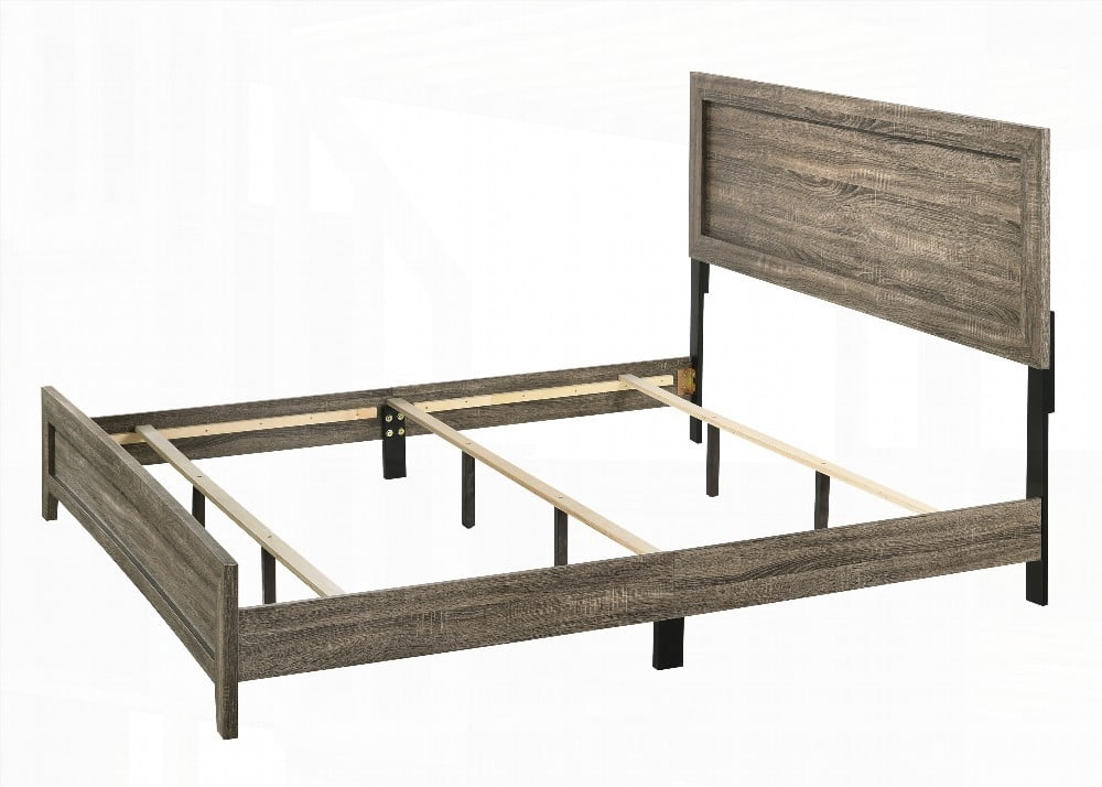 King Size Wood Platform Bed Frame with Grey Finish,No Box Spring Needed,Main Bedroom