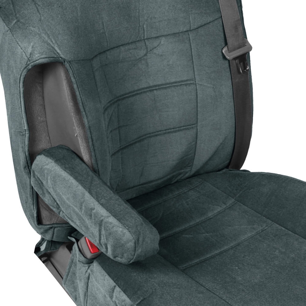 BDK TS-303-CC_AMAUG Velour Fabric Front Seat Cover for Trucks SUV Integrated Armrest TS (Charcoal), 1 Pack