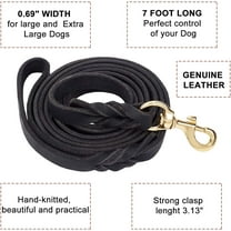 Cowhide Leather Dog Leash 6 Ft Pet Dog Leash with Brass Clasps for Large Medium Leads Rope Dogs Walking & Training Black