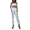 thumbnail image 4 of Sunisery Women's Metallic Shinny Pants, Fashion High Waist Tapered Jogger Punk Hip Hop Holographic Trousers Streetwear Dance Pants, 4 of 5