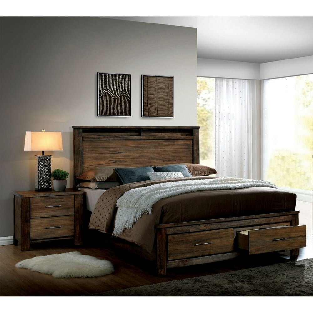 Furniture of America Madera Bedroom Set, 1 Nightstand, 1 Bed, Eastern